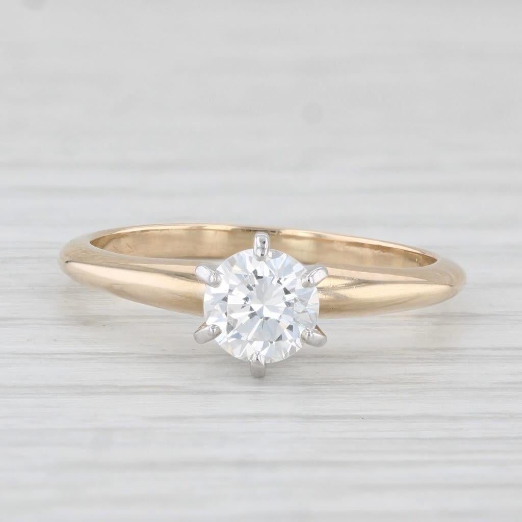 Round Cut 0.55ct VS1 Round Diamond Solitaire Engagement Ring 14k Yellow Gold Size 5.25 For Sale
