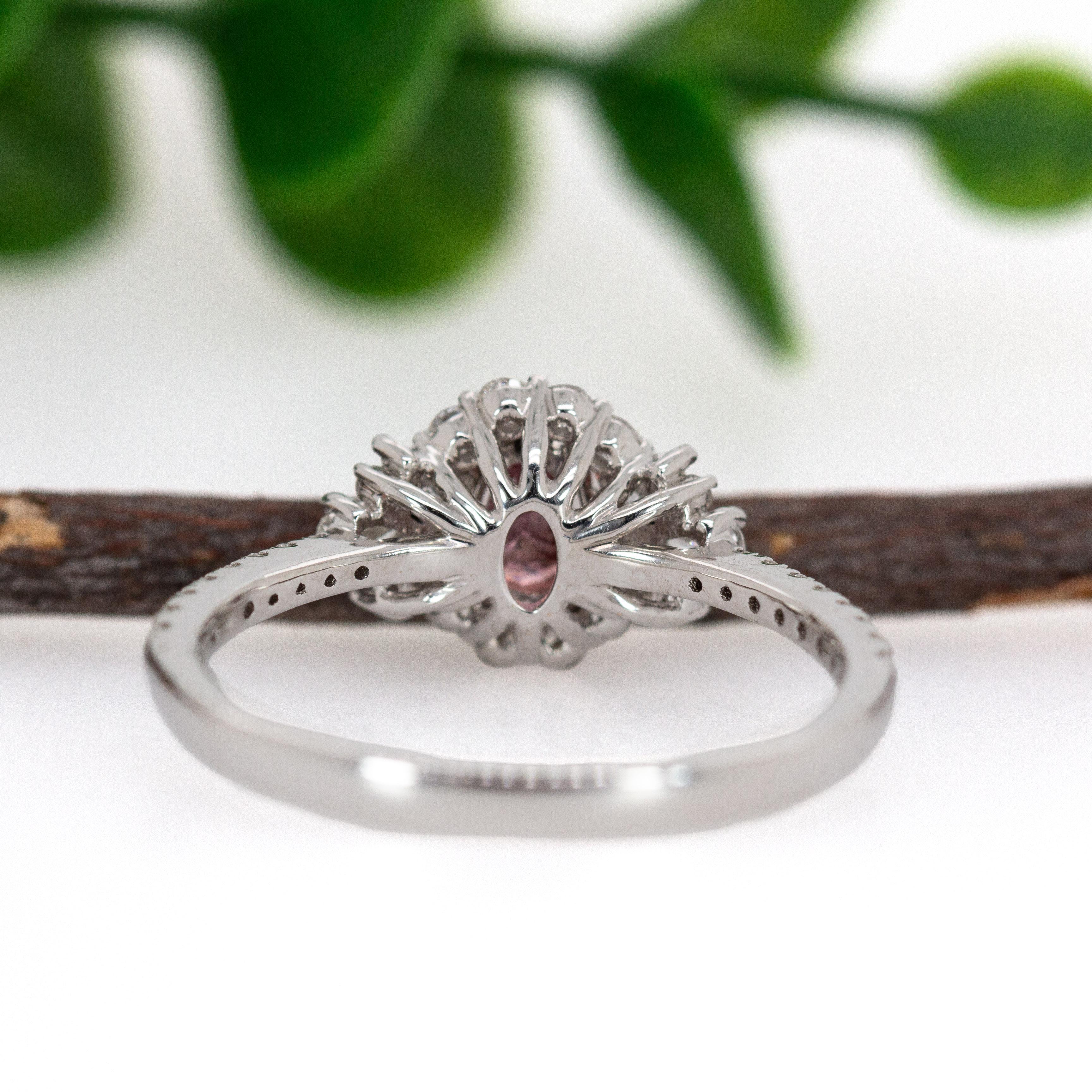 Women's 0.55cts Padparadscha Sapphire Diamond Ring in 14K White Gold  Oval 5x4mm For Sale