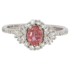 0.55cts Padparadscha Sapphire Diamond Ring in 14K White Gold  Oval 5x4mm