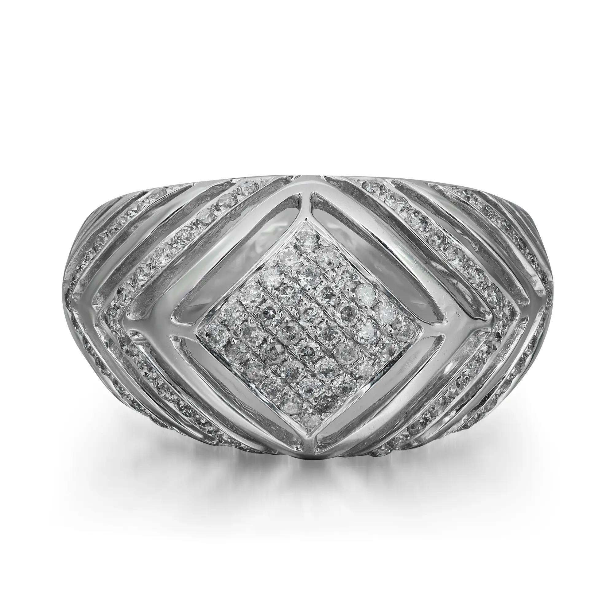 Modern 0.55Cttw Pave Set Round Cut Diamond Ladies Cocktail Ring 14K White Gold Size 7.5 For Sale