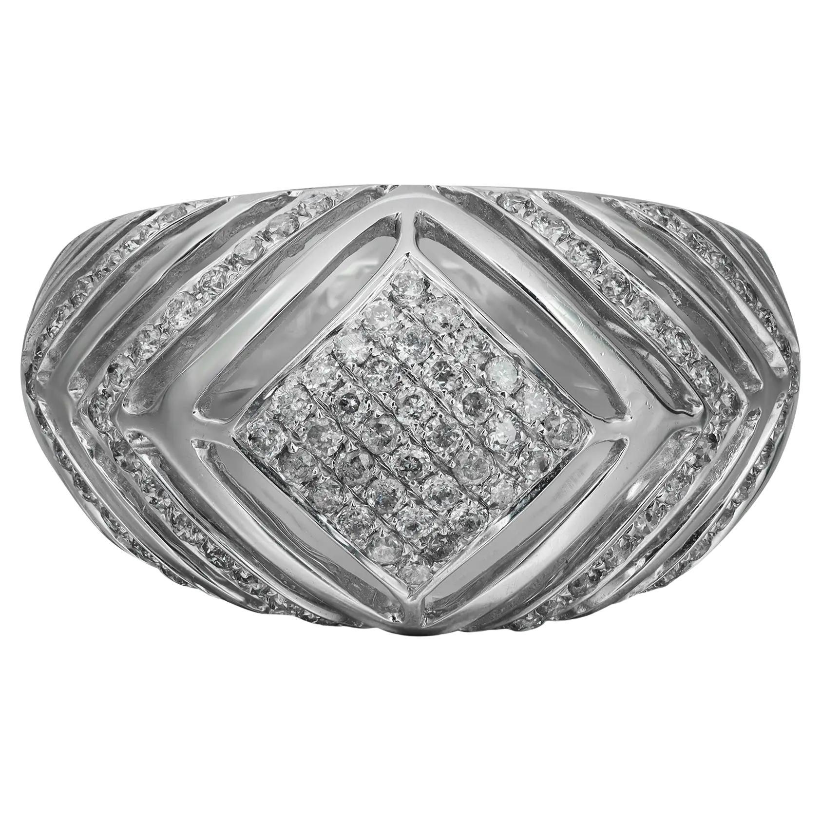 0.55Cttw Pave Set Round Cut Diamond Ladies Cocktail Ring 14K White Gold Size 7.5 For Sale