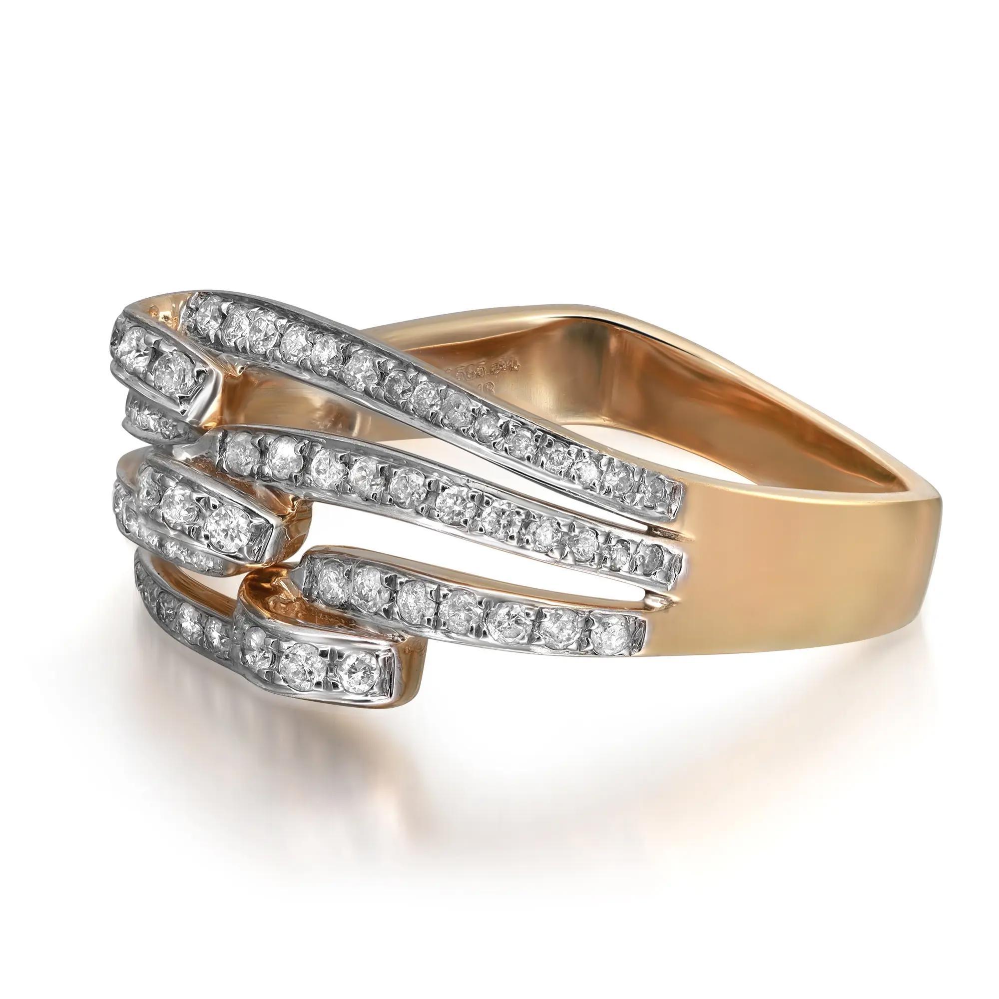 Modern 0.55Cttw Round Cut Diamond Ladies Square Cocktail Ring 14K Yellow Gold Size 7.5 For Sale