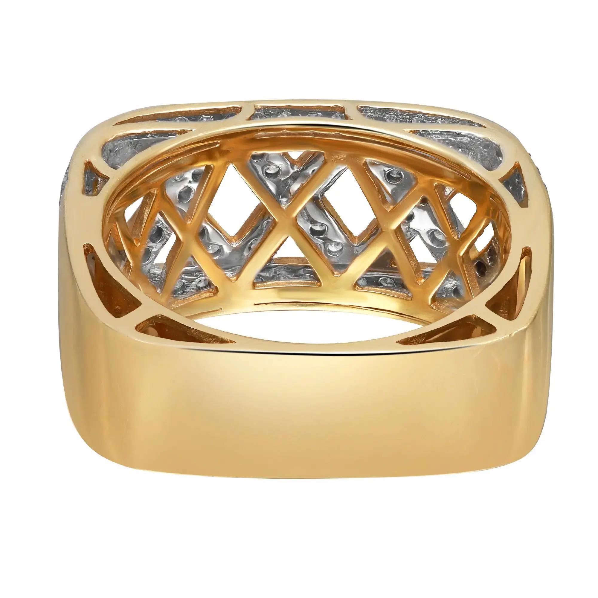 0,55 Gesamter runder Diamant Crisscross Quadratischer Ring 14K Gelbgold Größe 7,5 (Moderne) im Angebot