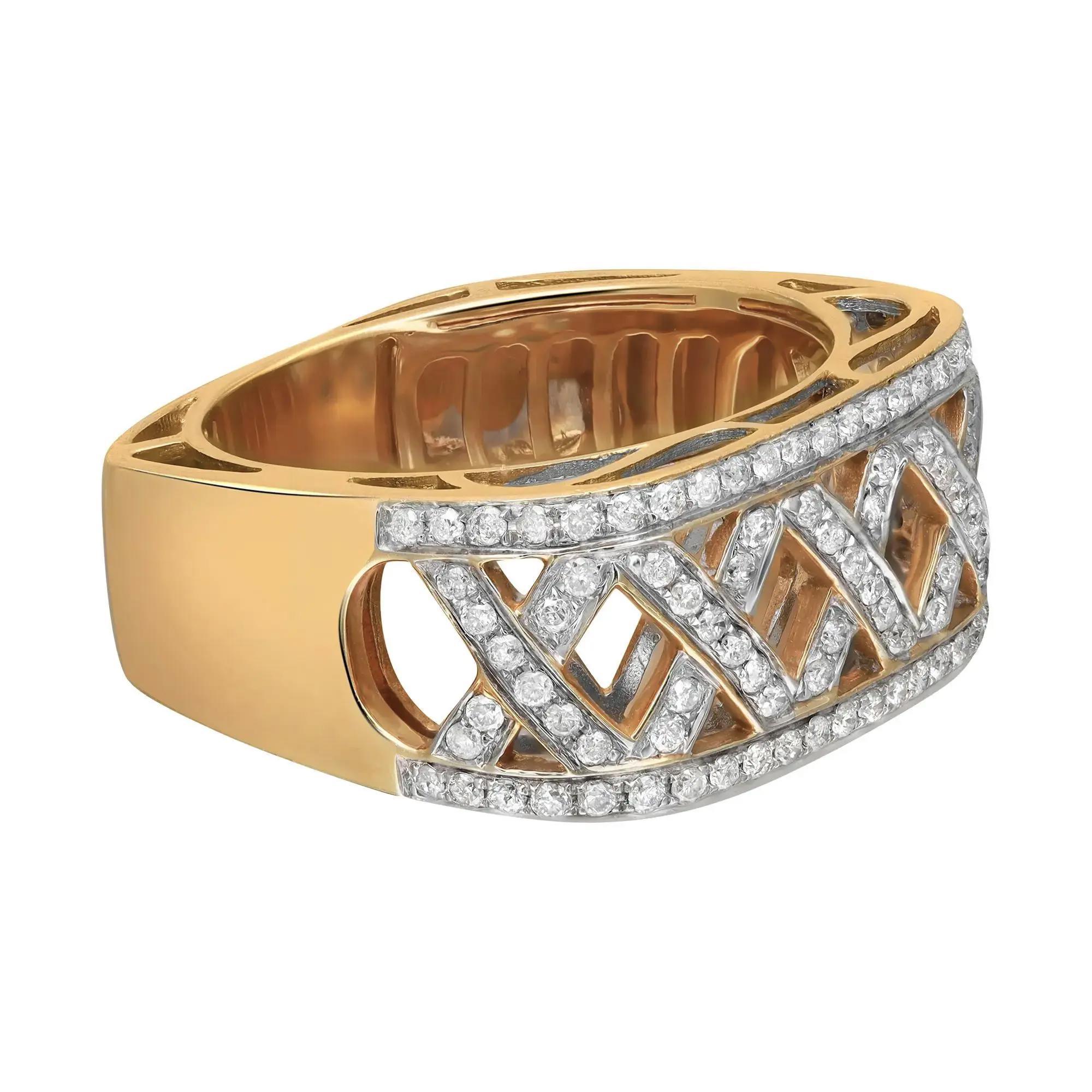 Modern 0.55cttw Round Diamond Crisscross Square Band Ring 14k Yellow Gold For Sale