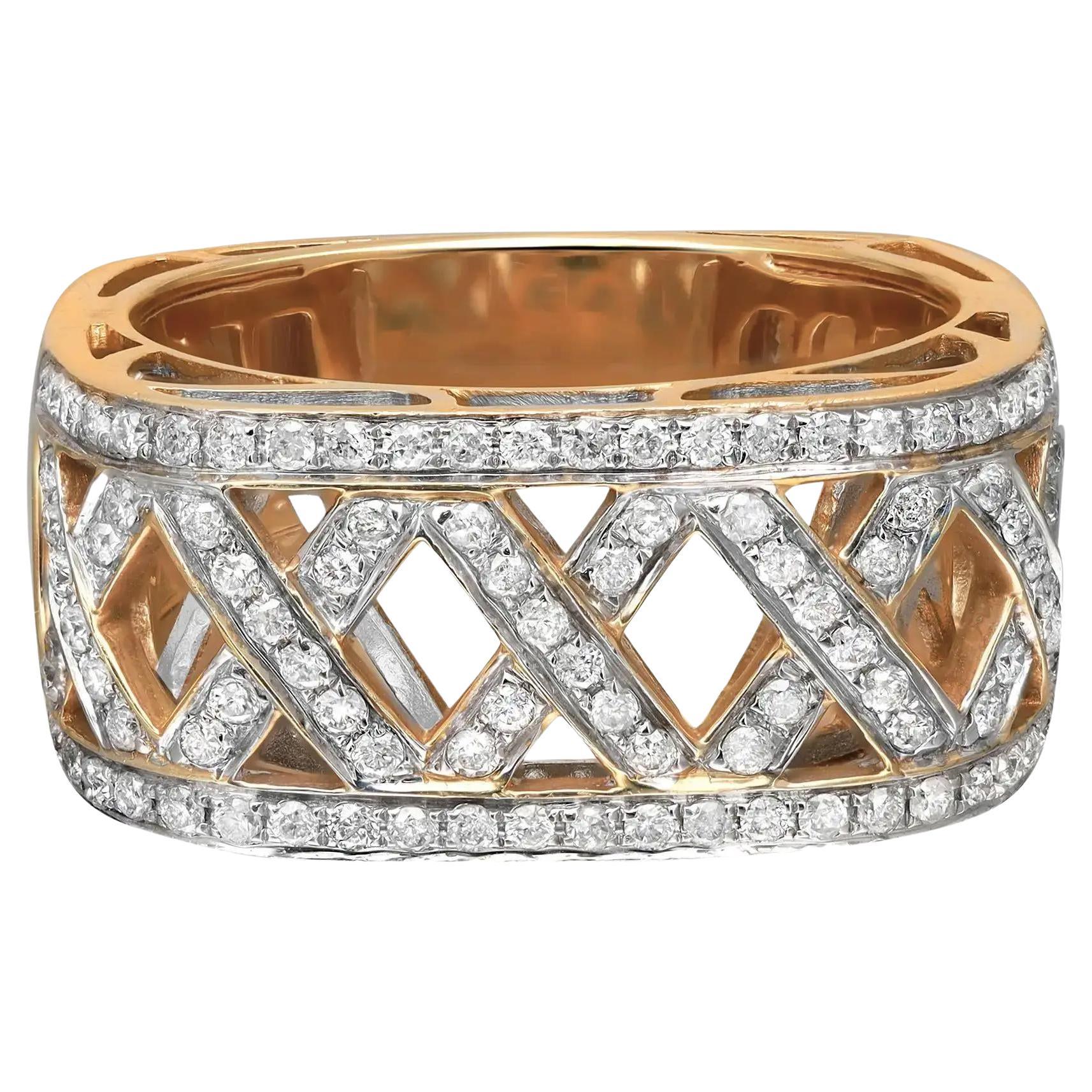 0.55cttw Round Diamond Crisscross Square Band Ring 14k Yellow Gold For Sale