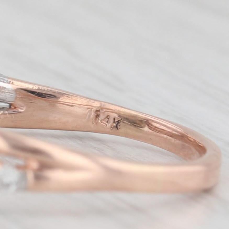 Taille ronde Bague de fiançailles en or blanc rose 14 carats avec halo de diamants 0,55 carat, taille 7,5 en vente