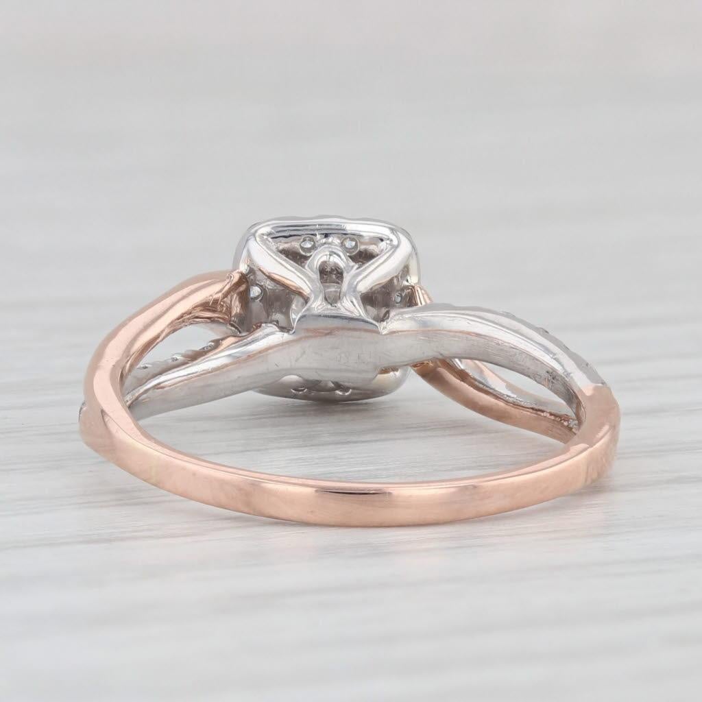 Bague de fiançailles en or blanc rose 14 carats avec halo de diamants 0,55 carat, taille 7,5 Bon état - En vente à McLeansville, NC