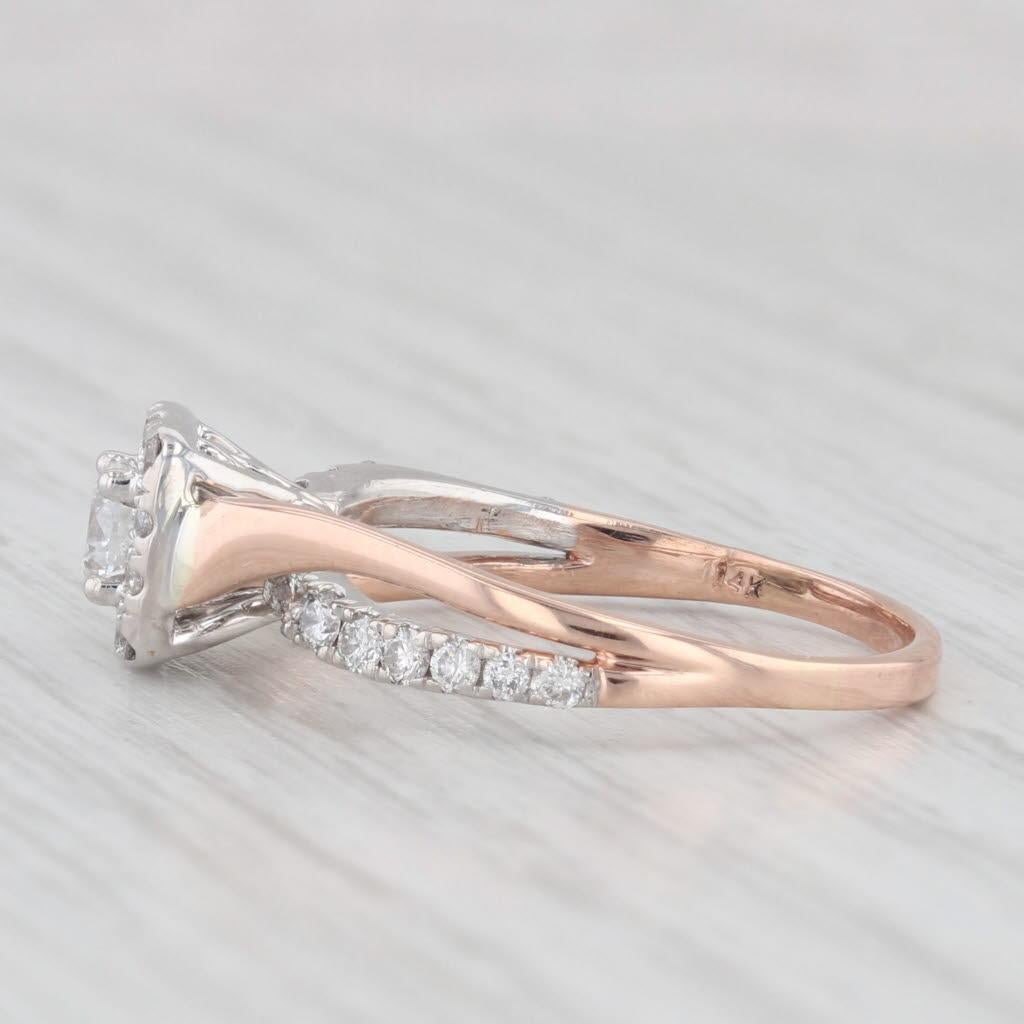 Bague de fiançailles en or blanc rose 14 carats avec halo de diamants 0,55 carat, taille 7,5 Pour femmes en vente