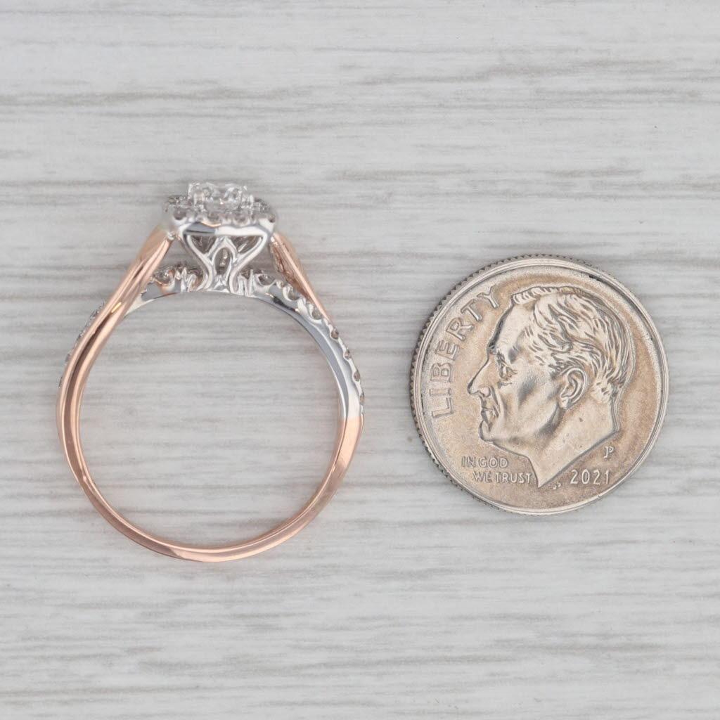 Bague de fiançailles en or blanc rose 14 carats avec halo de diamants 0,55 carat, taille 7,5 en vente 2
