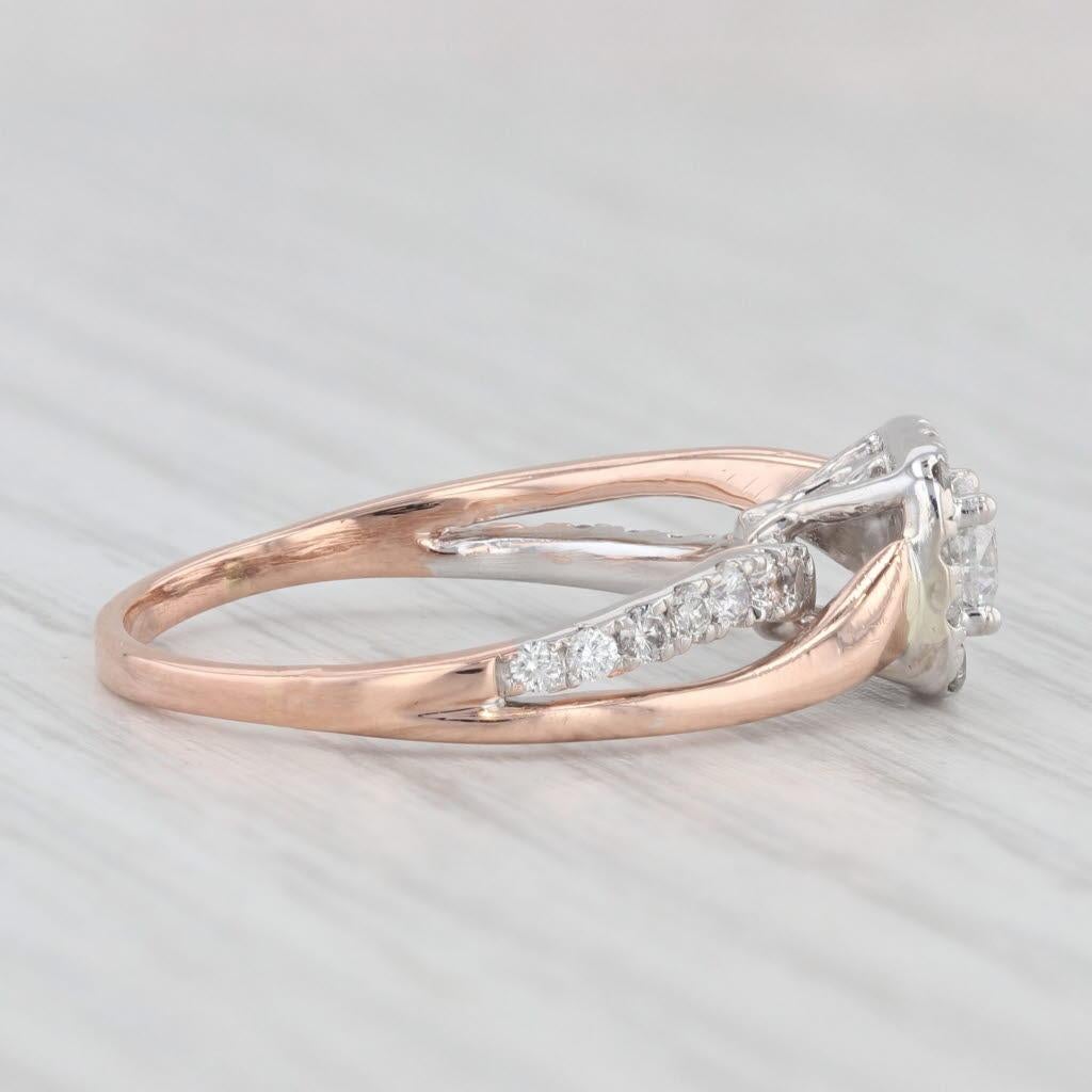 Bague de fiançailles en or blanc rose 14 carats avec halo de diamants 0,55 carat, taille 7,5 en vente 3
