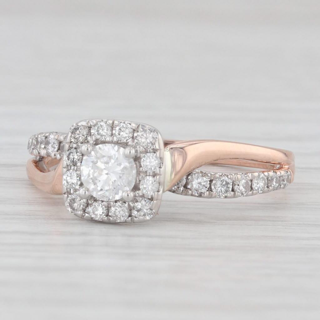 0.55ctw Diamond Halo Engagement Ring 14k Rose White Gold Size 7.5