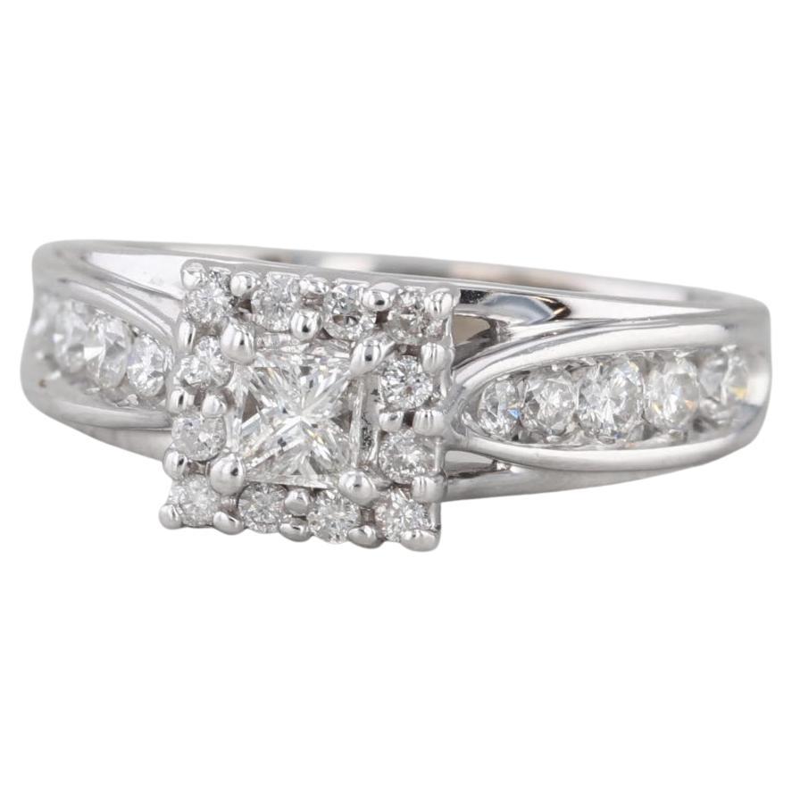 0.55ctw Diamond Halo Engagement Ring 14k White Gold Size 5.5 Cathedral Band