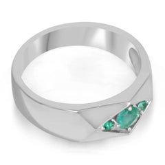0.55tcw SS Three Stone Geometric Contemporary Round Emeralds Men's Silver Ring