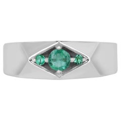 0.55tcw SS Three Stone Geometric Contemporary Round Emeralds Bague en argent pour homme