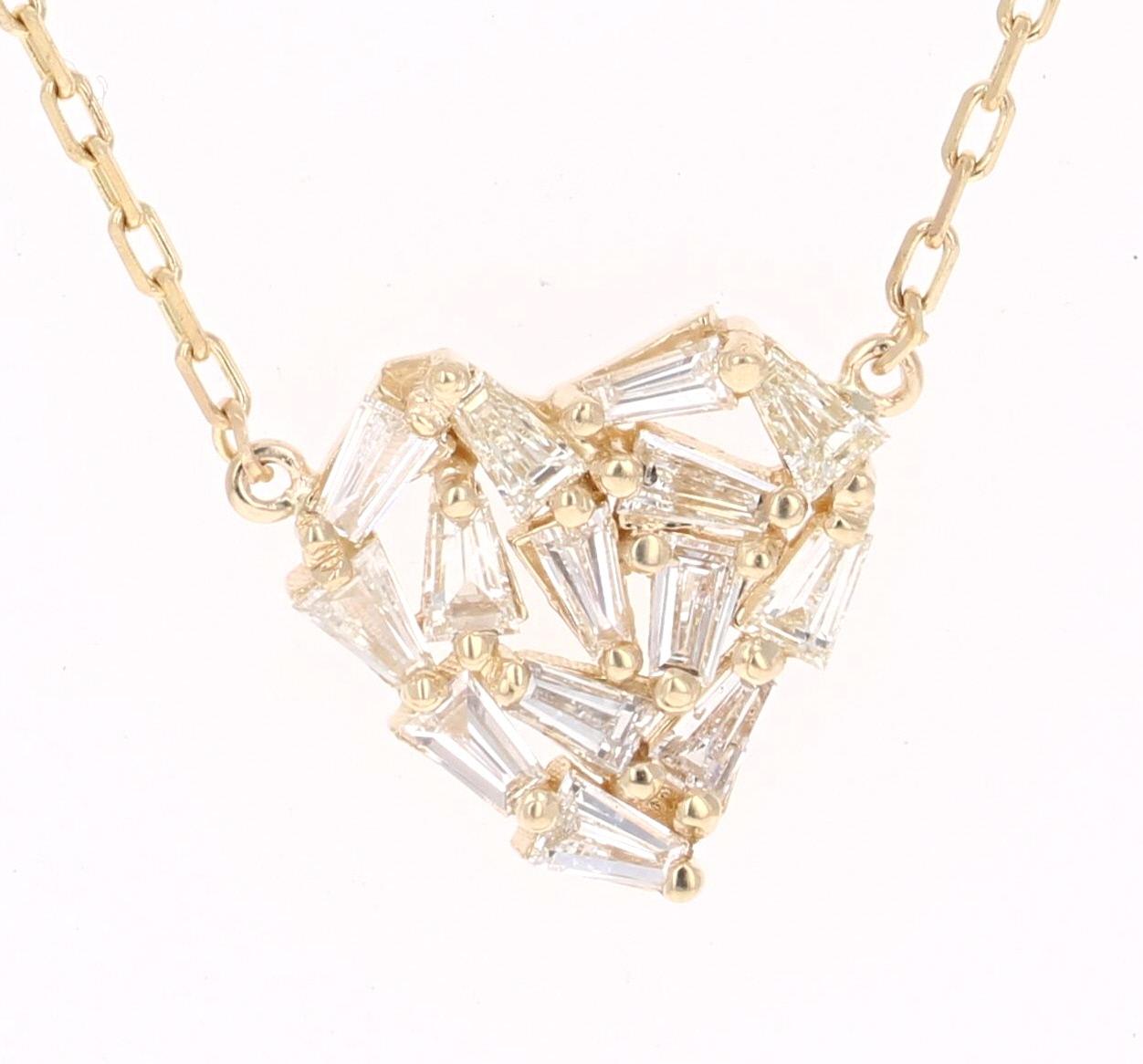 Modern 0.56 Carat Baguette Diamond 14 Karat Yellow Gold Chain Pendant