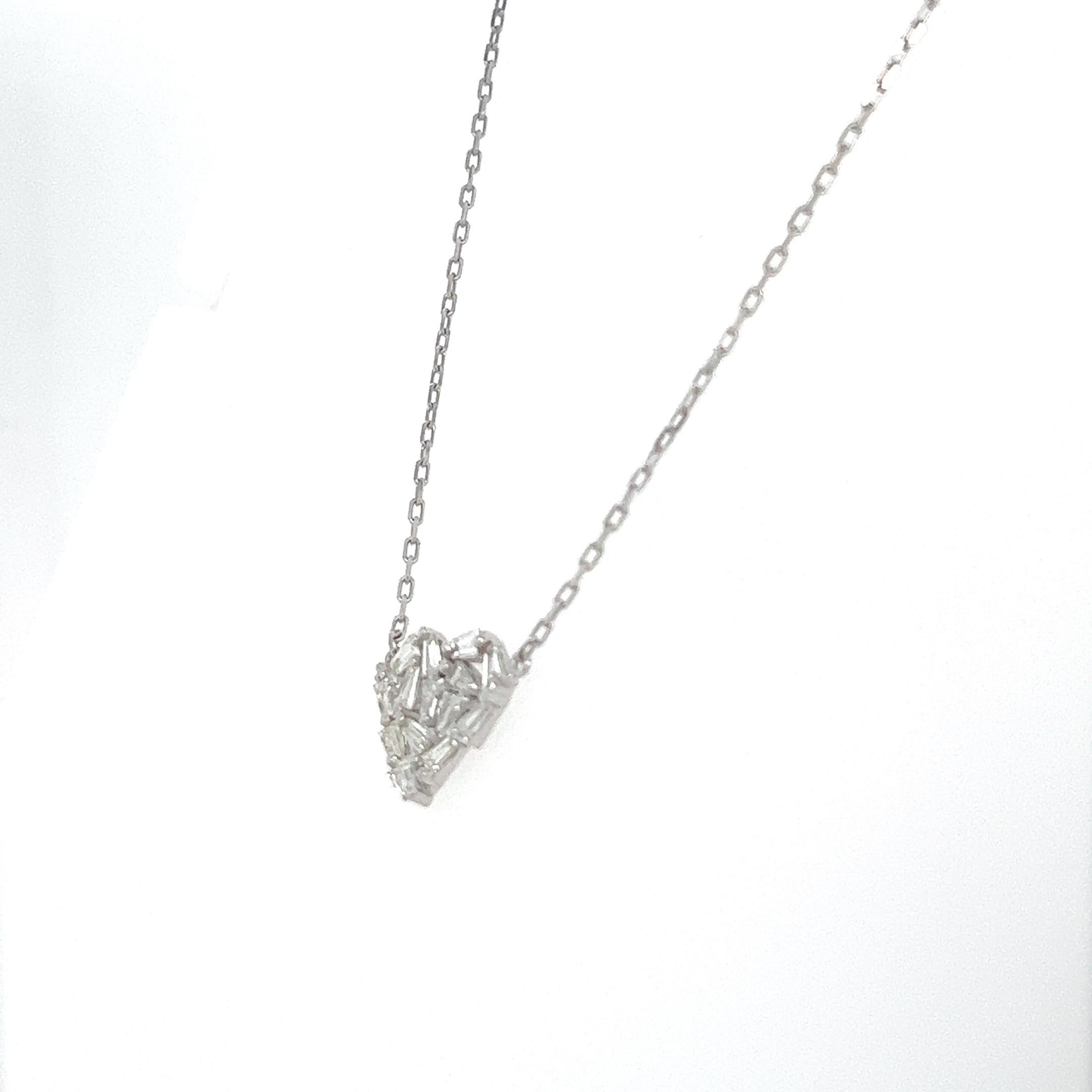 Tapered Baguette 0.56 Carat Baguette Diamond White Gold Chain Necklace  For Sale