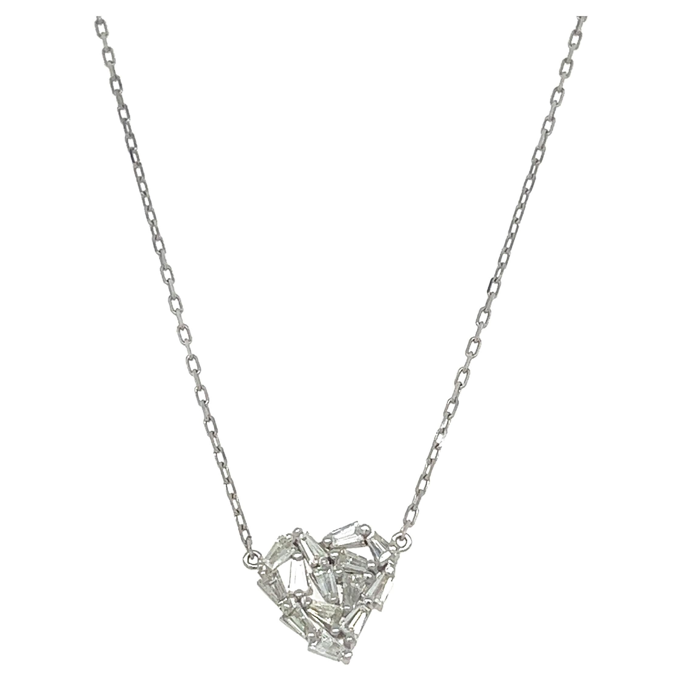 0.56 Carat Baguette Diamond White Gold Chain Necklace 