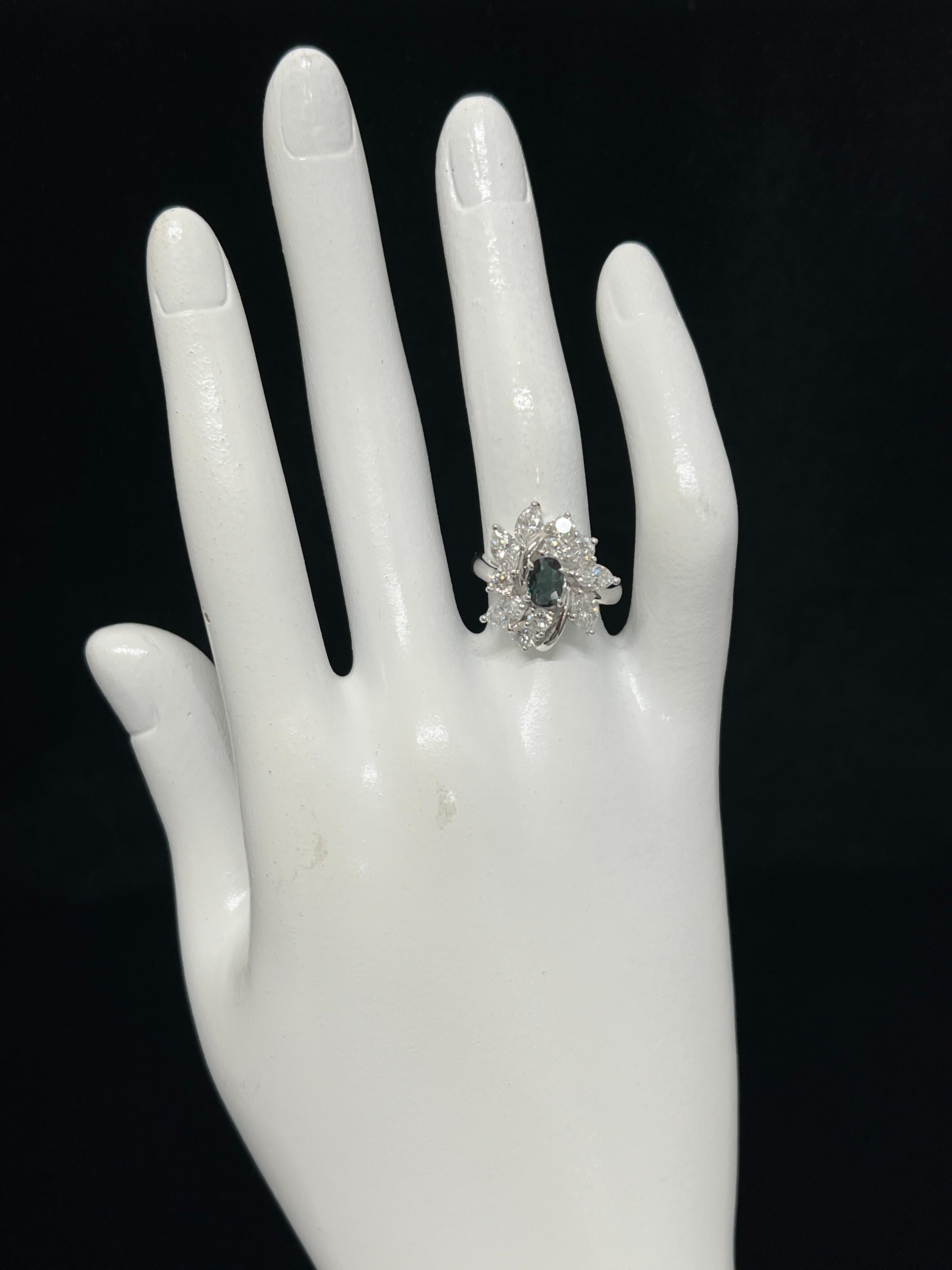 0.56 Karat farbwechselnder Alexandrit und Diamantring aus Platin mit Diamanten 2