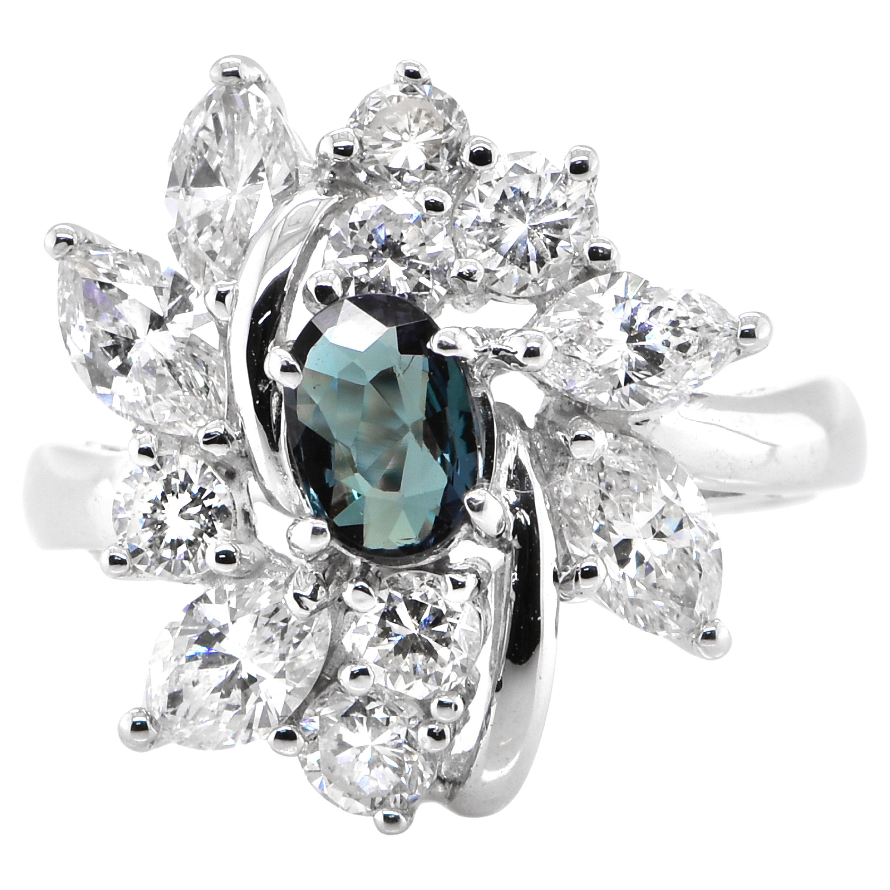 0.56 Carat Color-Changing Alexandrite and Diamond Ring set in Platinum For Sale