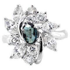 0.56 Carat Color-Changing Alexandrite and Diamond Ring set in Platinum