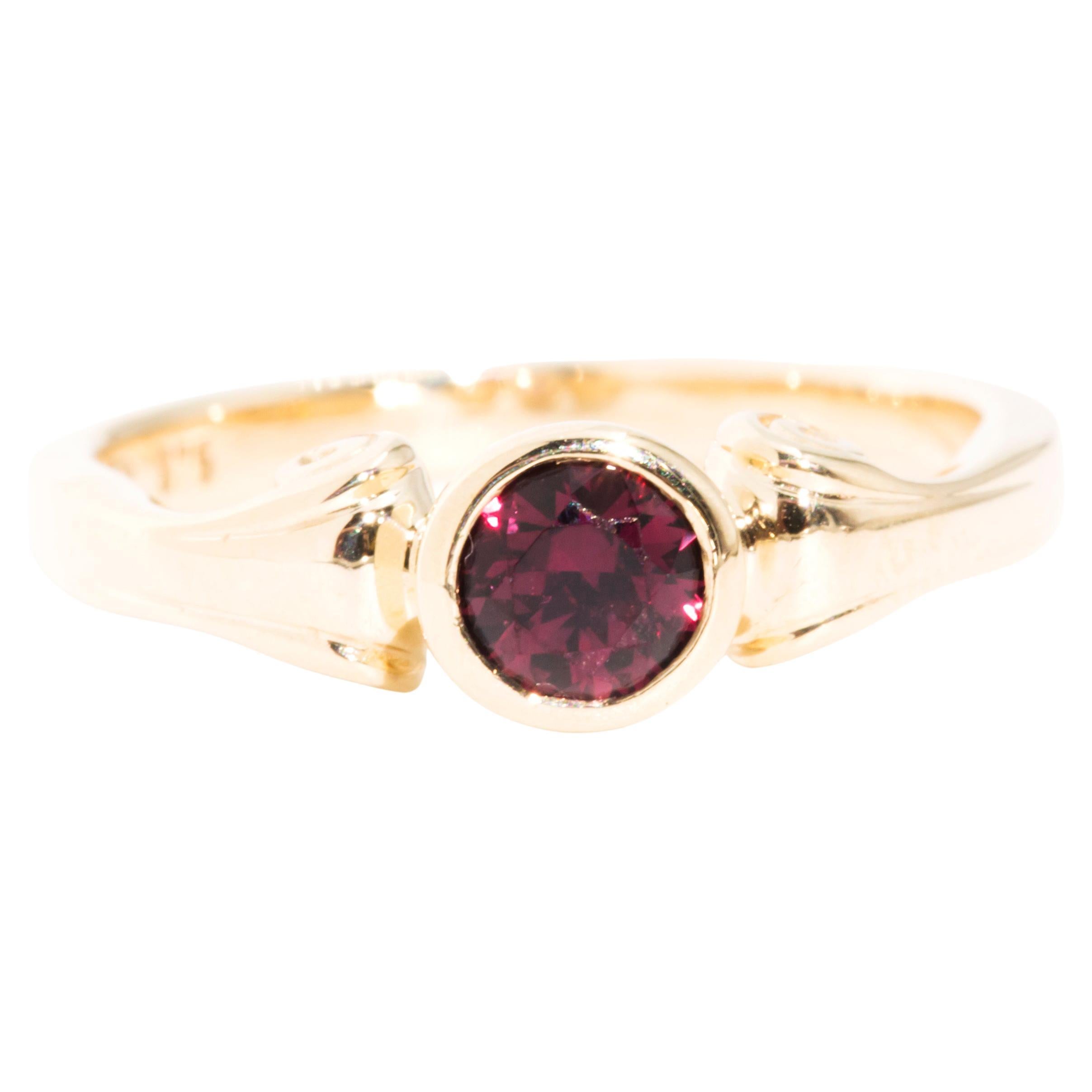0.56 Carat Deep Natural Red Ruby Vintage Solitaire Ring in 9 Carat Yellow Gold For Sale