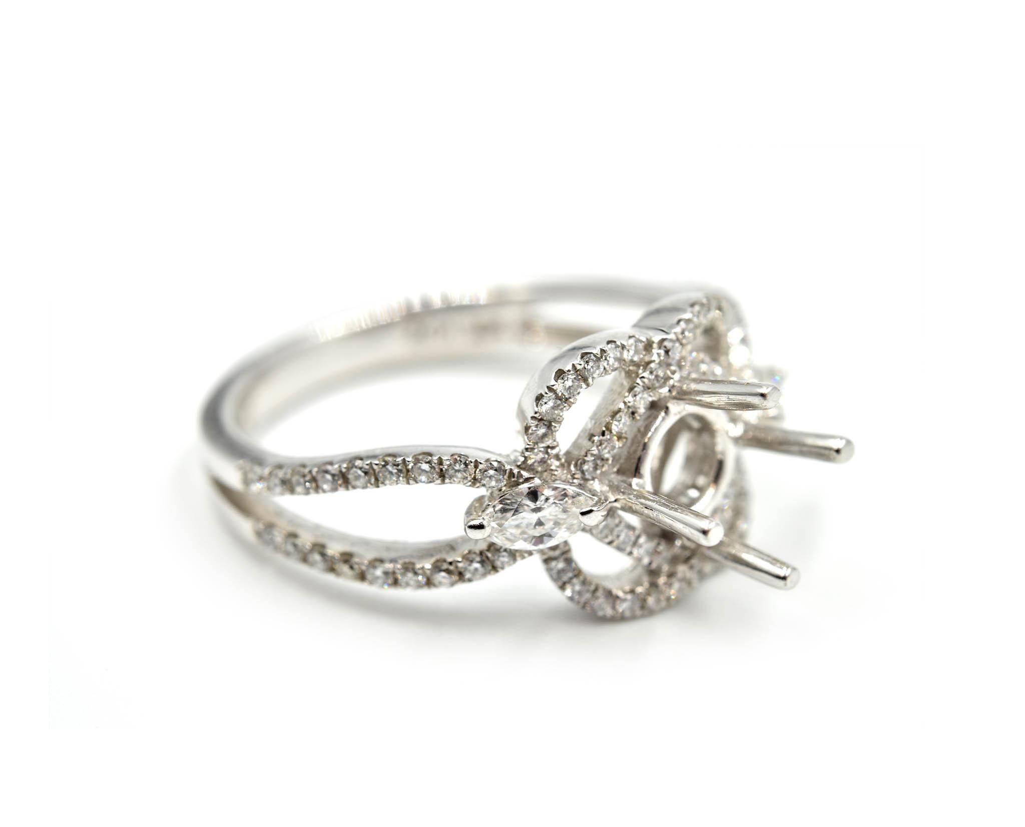 Marquise Cut 0.56 Carat Diamond 14 Karat White Gold Semi-Mount Engagement Ring