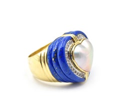 0.56 Carat Diamond and Mabe Pearl 14 Karat Yellow Gold Heart Ring
