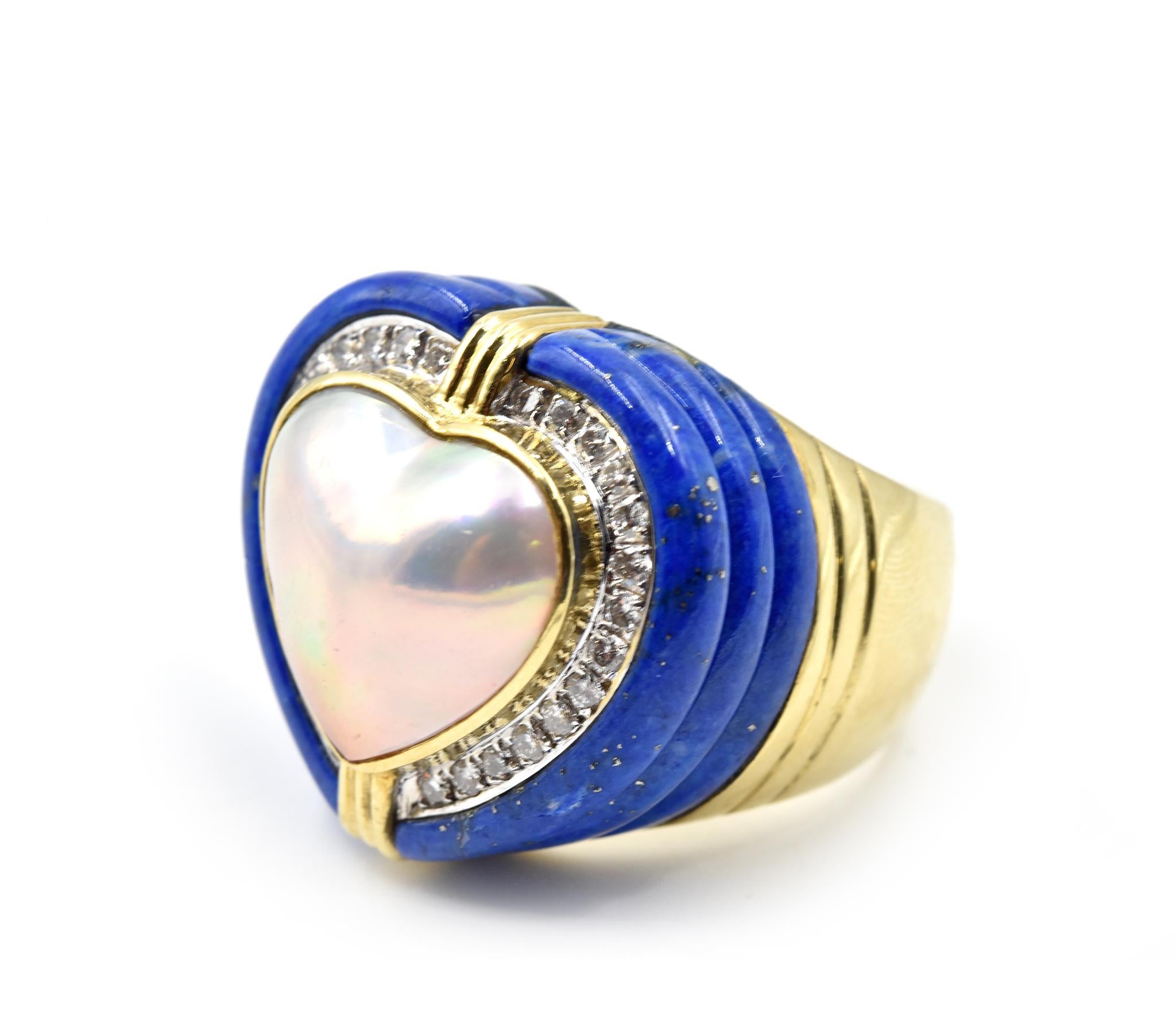 0.56 Carat Diamond and Mabe Pearl 14 Karat Yellow Gold Heart Ring In Excellent Condition In Scottsdale, AZ