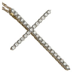 0.56 Carat Diamond Cross Pendant in Yellow Gold with Chain