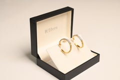 Diamond Hoop Earrings. Diamond Accent Earrings 18k Yellow Gold Hand Engraved