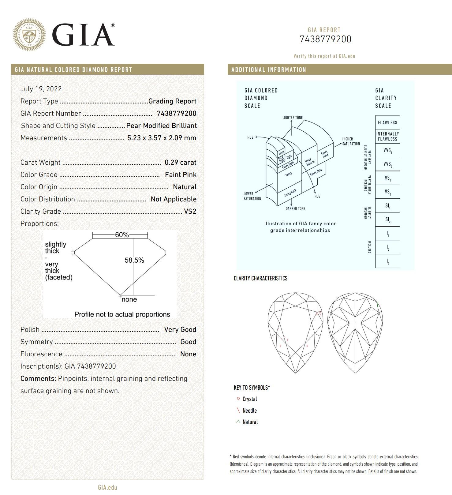 0.56 Carat Faint Pink Diamond Earrings GIA Certified For Sale 4