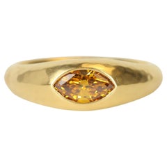 0.56 Carat Marquise Cut Orangey Brown Diamond Gypsy Ring in 22K Yellow Gold