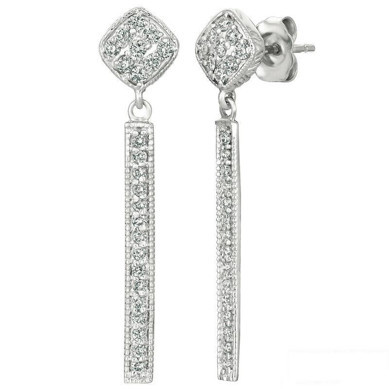 Contemporary 0.56 Carat Natural Diamond Bar Drop Earrings G SI 14k White Gold For Sale