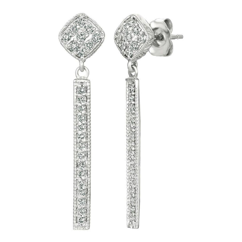 0.56 Carat Natural Diamond Bar Drop Earrings G SI 14k White Gold