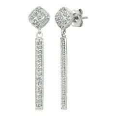 0.56 Carat Natural Diamond Bar Drop Earrings G SI 14k White Gold