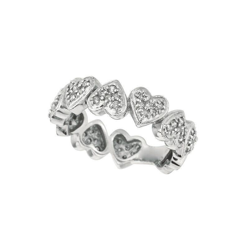 For Sale:  0.56 Carat Natural Diamond Heart Eternity Ring Band G SI 14k White Gold 3