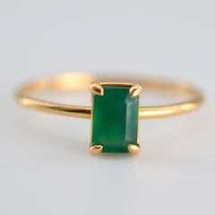 0.56 Carat Natural Emerald 18k Yellow Gold Minimalist Stackable Solitaire Ring