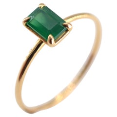 0.56 Carat Natural Emerald 18k Yellow Gold Minimalist Stackable Solitaire Ring