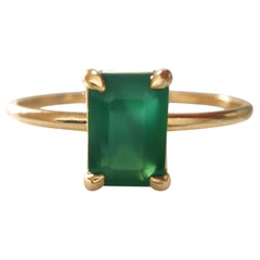 0.56 Carat Natural Emerald 18k Yellow Gold Minimalist Stackable Solitaire Ring