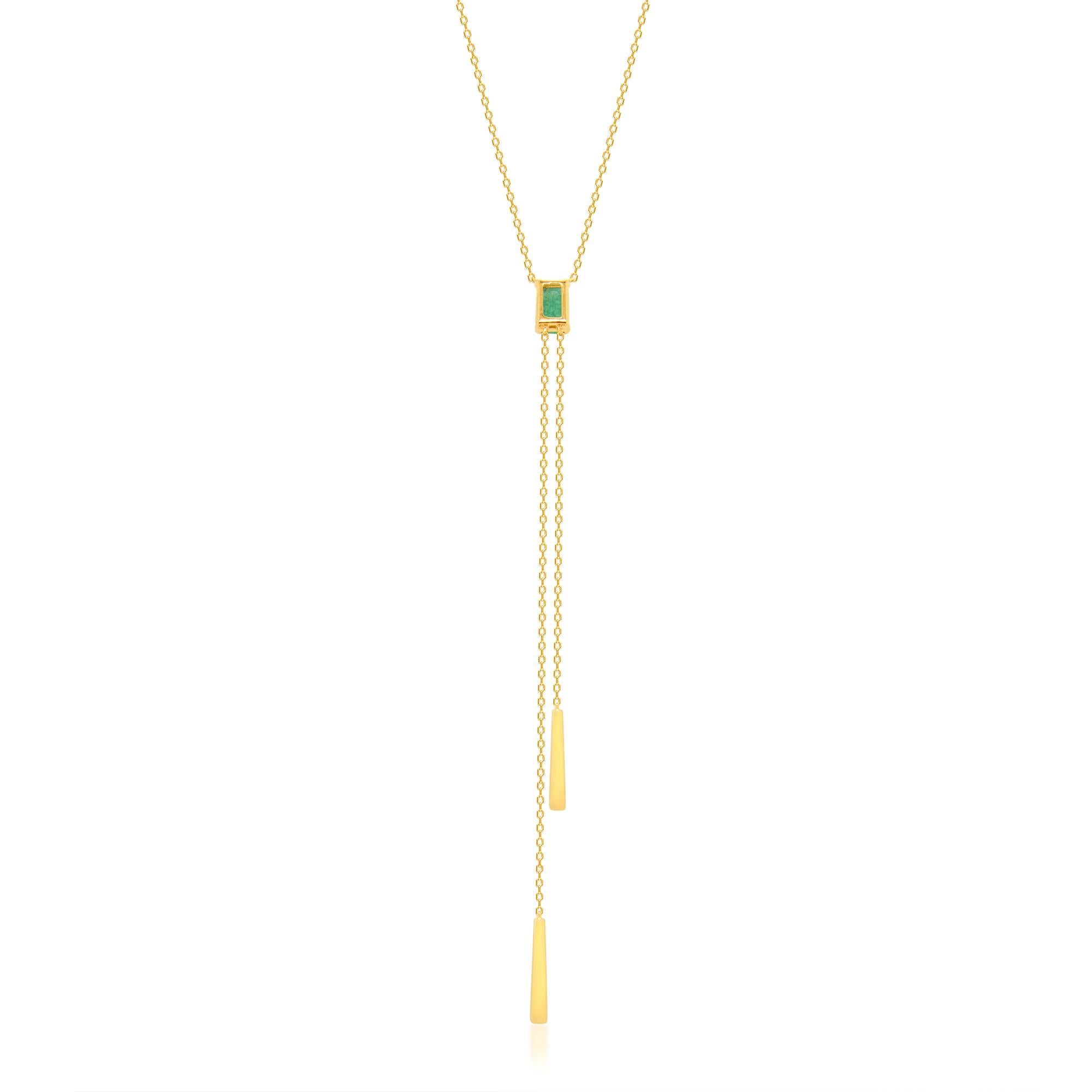 Art Deco 0.56 Carat Natural Emerald and Diamond 14 Karat Yellow Gold Necklace For Sale