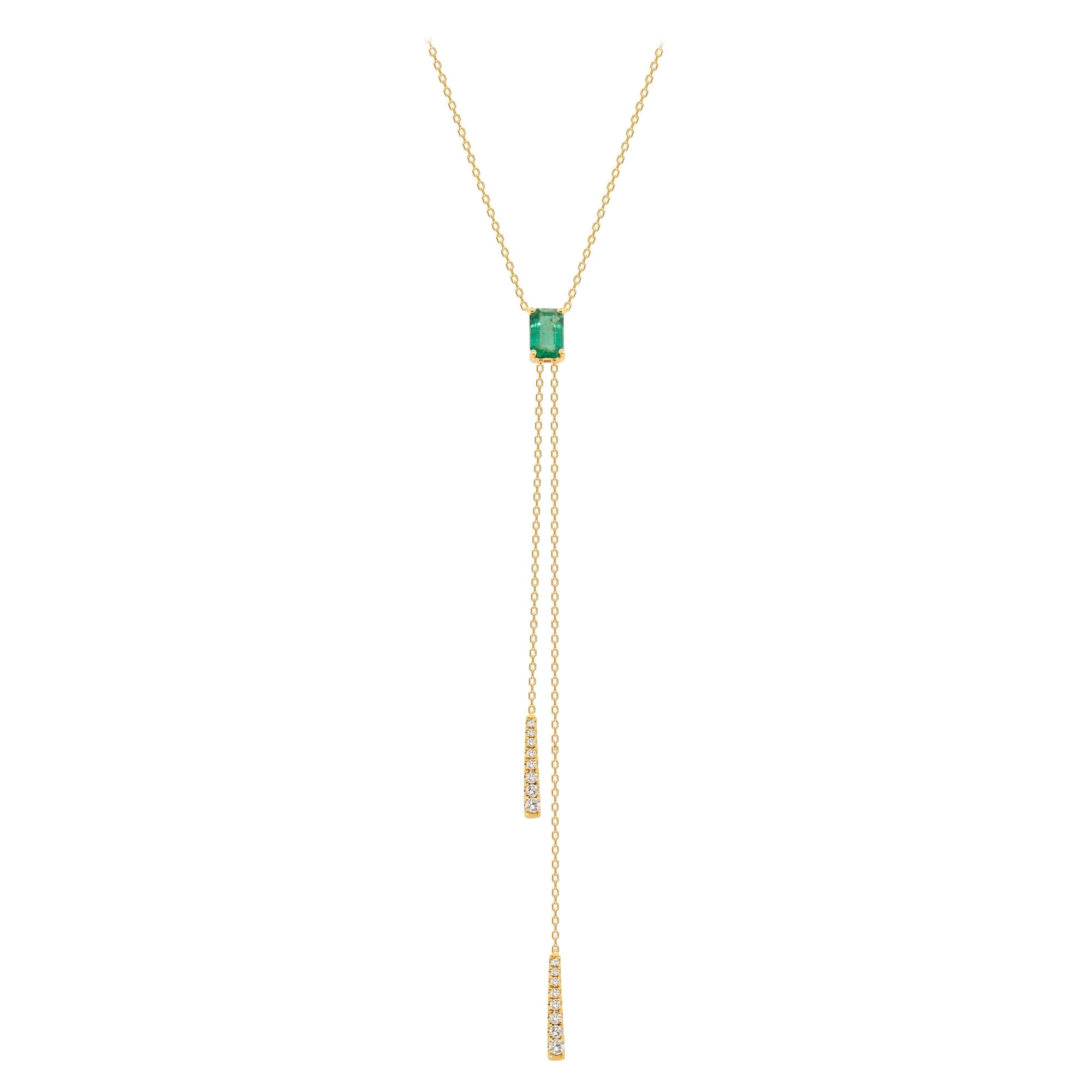 Collar de oro amarillo de 14 quilates con esmeralda natural y diamantes de 0,56 quilates