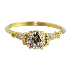 0.56 Carat Old Mine Cut Diamond 18 Karat Yellow Gold Newdwardian Ring