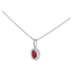 Roman Malakov 0.56 Carat Oval Cut Ruby & Diamond Halo Pendant Necklace