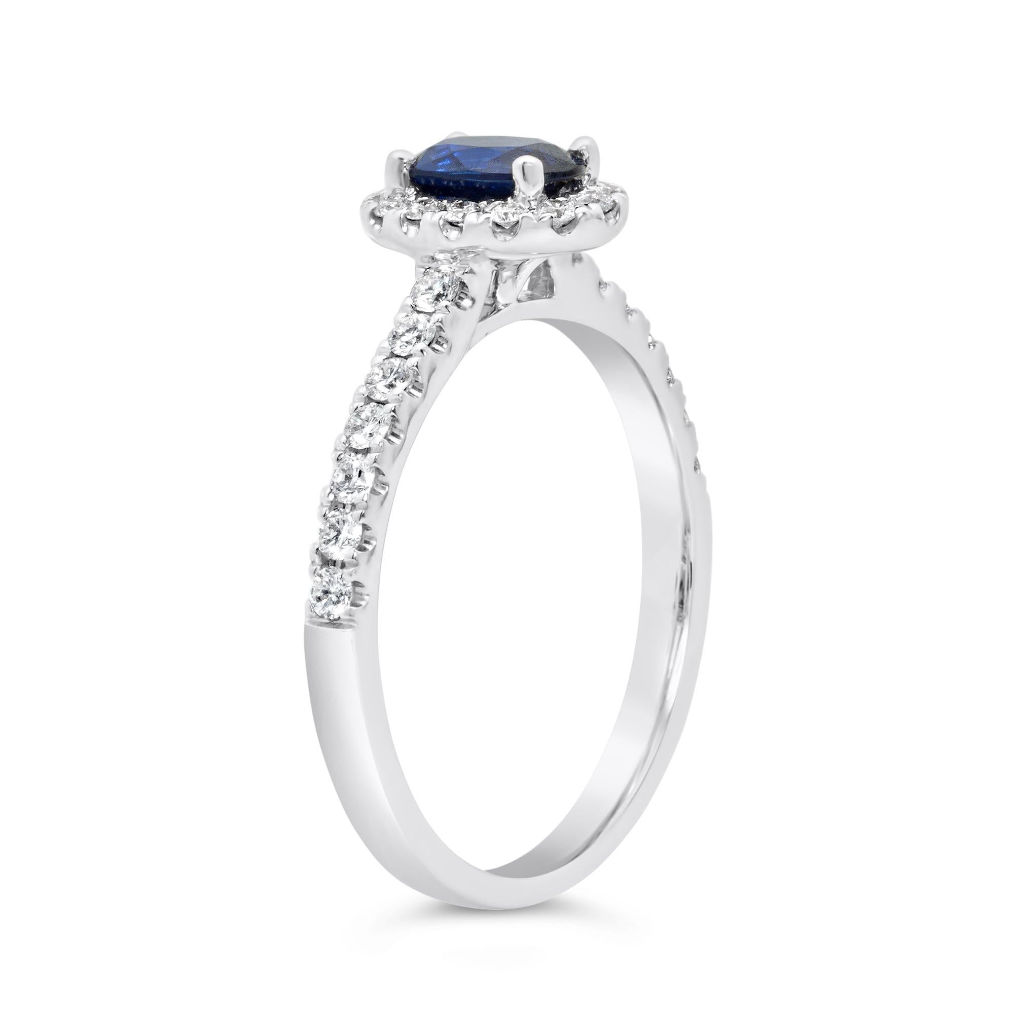 Contemporary Roman Malakov 0.56 Carat Oval Cut Sapphire & Diamond Halo Engagement Ring For Sale