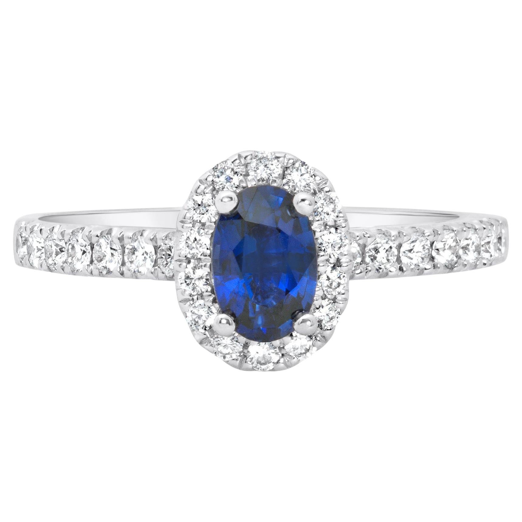 Roman Malakov 0.56 Carat Oval Cut Sapphire & Diamond Halo Engagement Ring