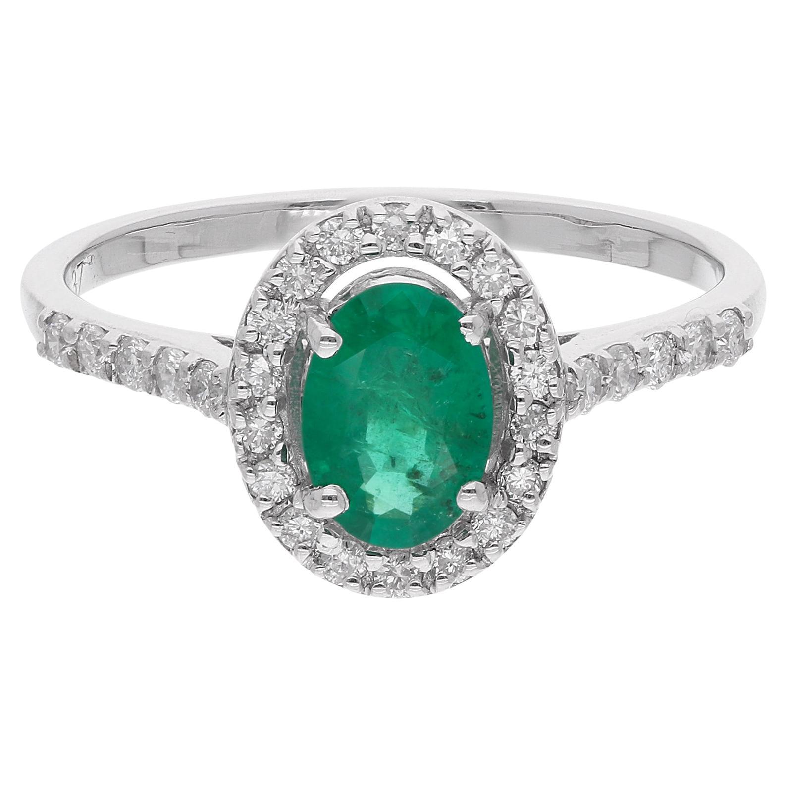 0.56 Carat Oval Zambian Emerald Ring 0.35 Carat Diamond 18 Karat White Gold