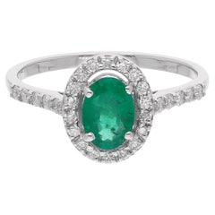 0,56 Karat ovaler sambischer Smaragdring mit 0,35 Karat Diamant aus 18 Karat Weißgold