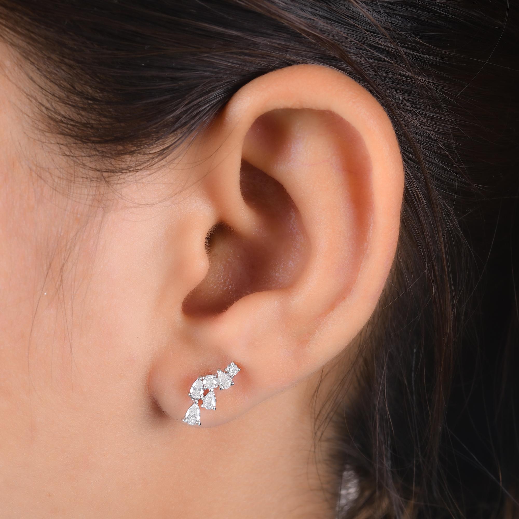 Women's 0.56 Carat Pear & Round Diamond Earrings 18 Karat White Gold Handmade Jewelry For Sale