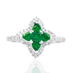 0.56 Carat Pear Shape Emerald and Diamond Cocktail Ring in 18K White Gold