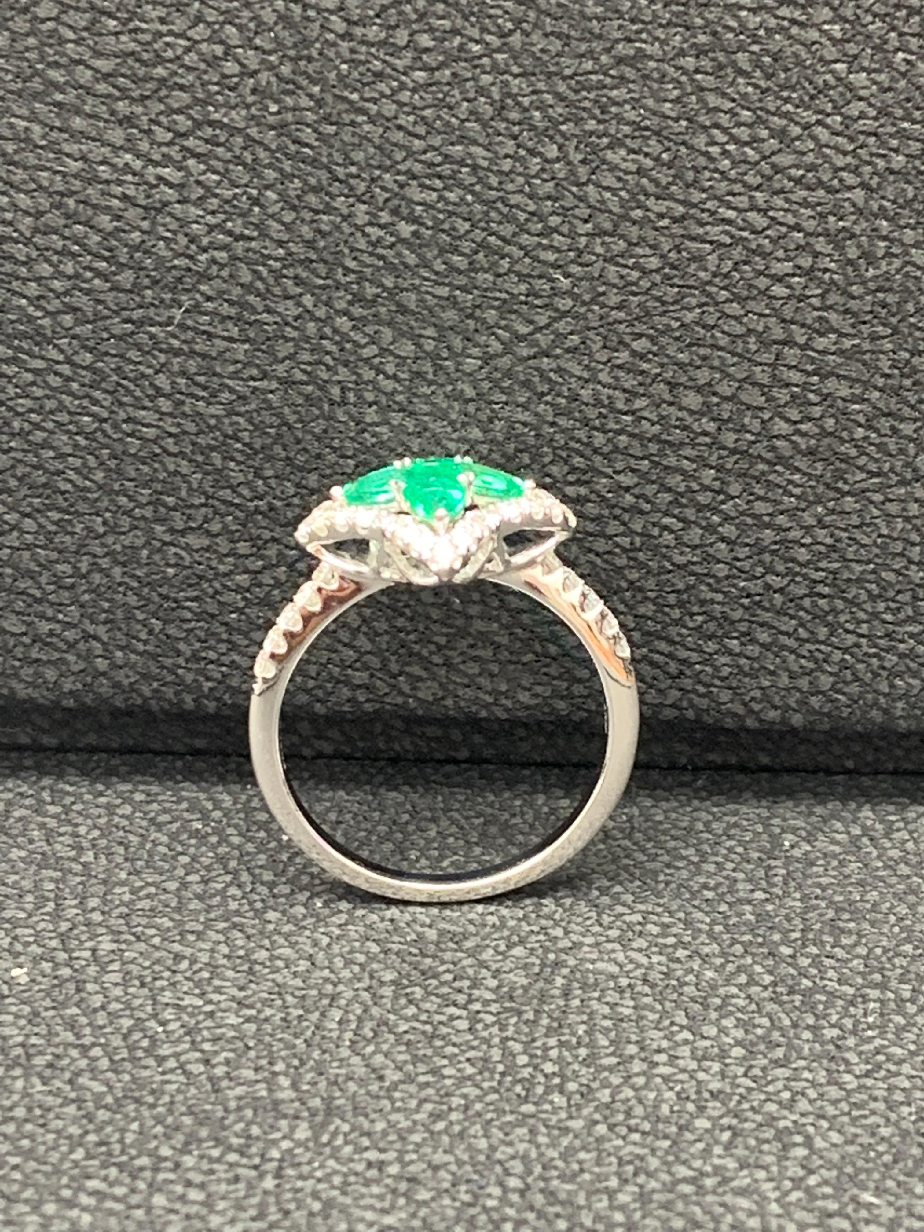 0.56 Carat Pear Shape Emerald and Diamond Cocktail Ring in 18K White Gold For Sale 2